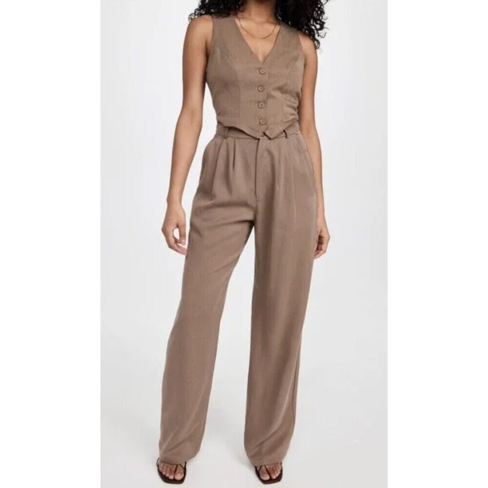 Reformation Pleated Wide Leg Tencel Trousers in Taupe Size 8